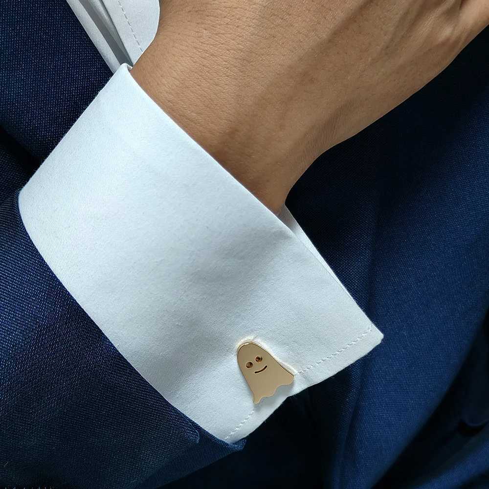 2025New -18K gold-plated stainless steel cufflinks horror ghost design fashion lapel pin gift for friends W250606
