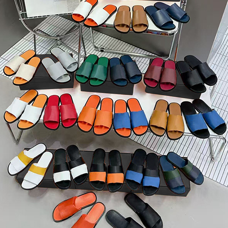 Large Size Eu48 Men Slippers Designer Slides Izmir Sandals Leather Flip Flops Summer Beach Slipper Cut-out Casual Flat Shoes 756