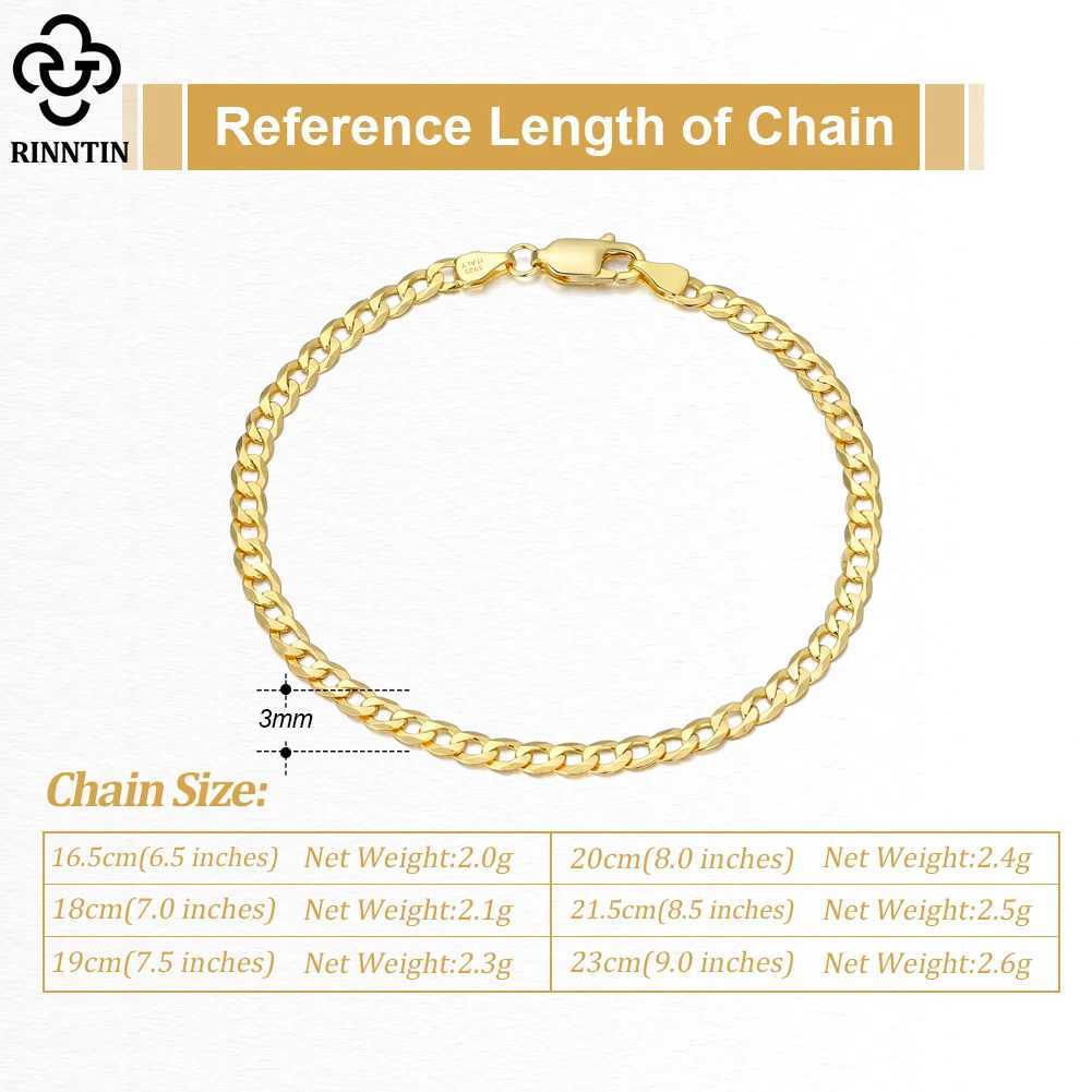Rinntin 925 Sterling Silver Handmade 3mm Cuban Chain Bracelet for Men Women Italian Silver Link Chain Bracelet Jewelry SB123 W250606
