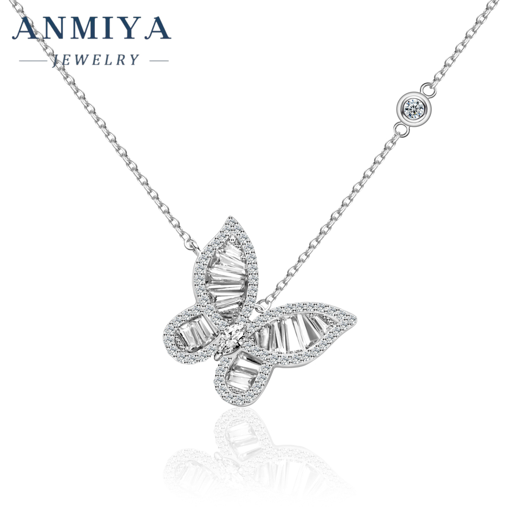 Butterfly Necklace 925 Sterling Silver Cubic Zirconia Dainty White Gold Plated