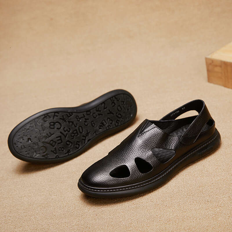 Large Hole Breathable Genuine Casual Men's 2025 Summer New Comfortable Flat Slip-On Cool Leather Shoes