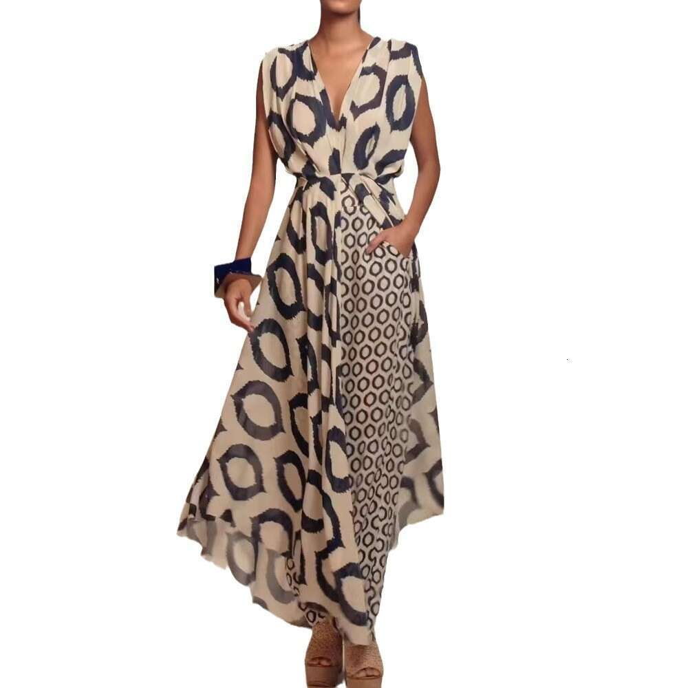 Women's Elegant Floral Print Sleeveless V-Neck Tie Top + Slim Fit Long Pants Set B5