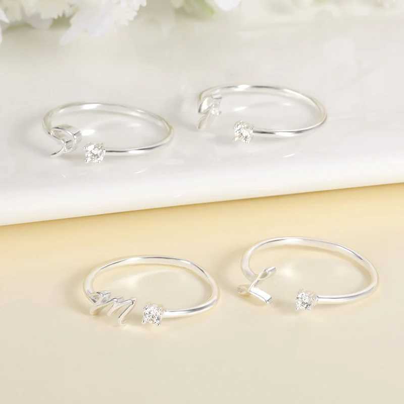 Cute Tiny Rhinestone Rings For Women Stainless Steel Letter Adjustable Rings Initials A - Z Jewelry Anillos Mujer W250606