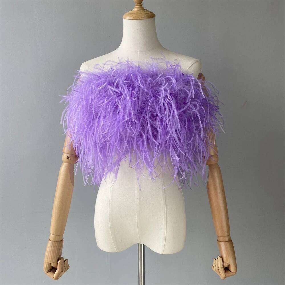 Jaxmonoy New Women Ostrich Feather Tube Spring Summer Sexy Stretch Bra Lady Party Wedding Fashion Sleeveless Cropped Top