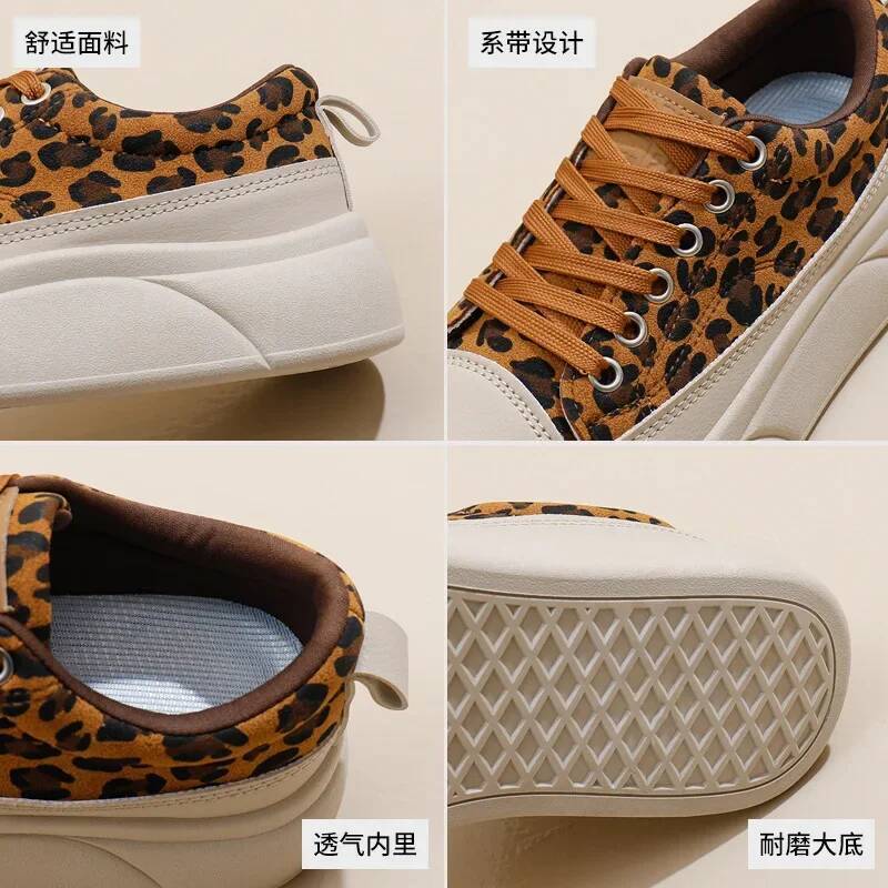 Ddmyoutdoor Women S Leopard Print Spring New Thick Soled Sports Female Students Casual Board Shoes Fashion Lace Up Sneakers Outdoor Shoes