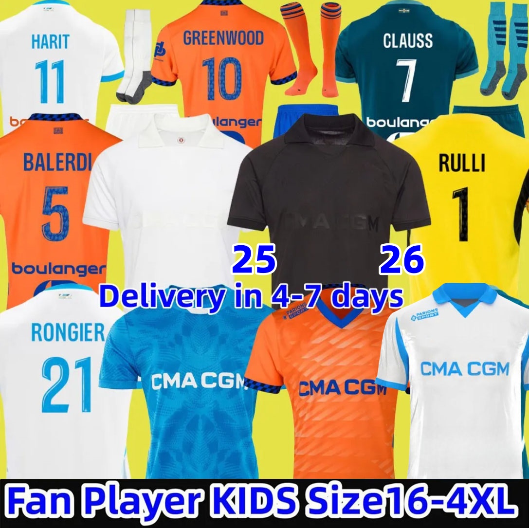 24 25 26 maillot de foot GREENWOOD 125th Anniversary Soccer jerseys OUNAHI harit 2025 2026 OM man and KIDS football shirt hommes enfants BALERDI RONGIER FANS player 88