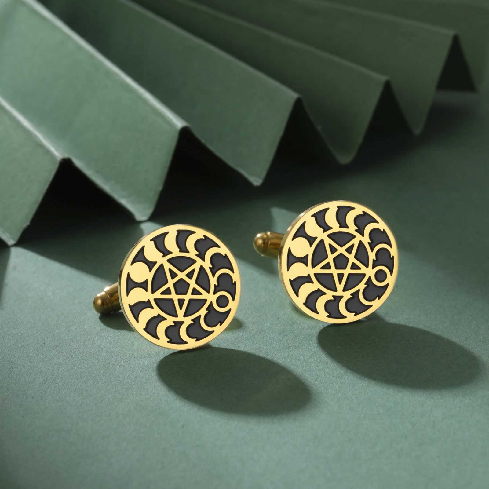 Lucktune 2pcs Pentagram Moon Phase Cufflinks Vintage Stainless Steel Cufflinks For Men Shirt Supernatural Amulet Jewelry Sale W250606