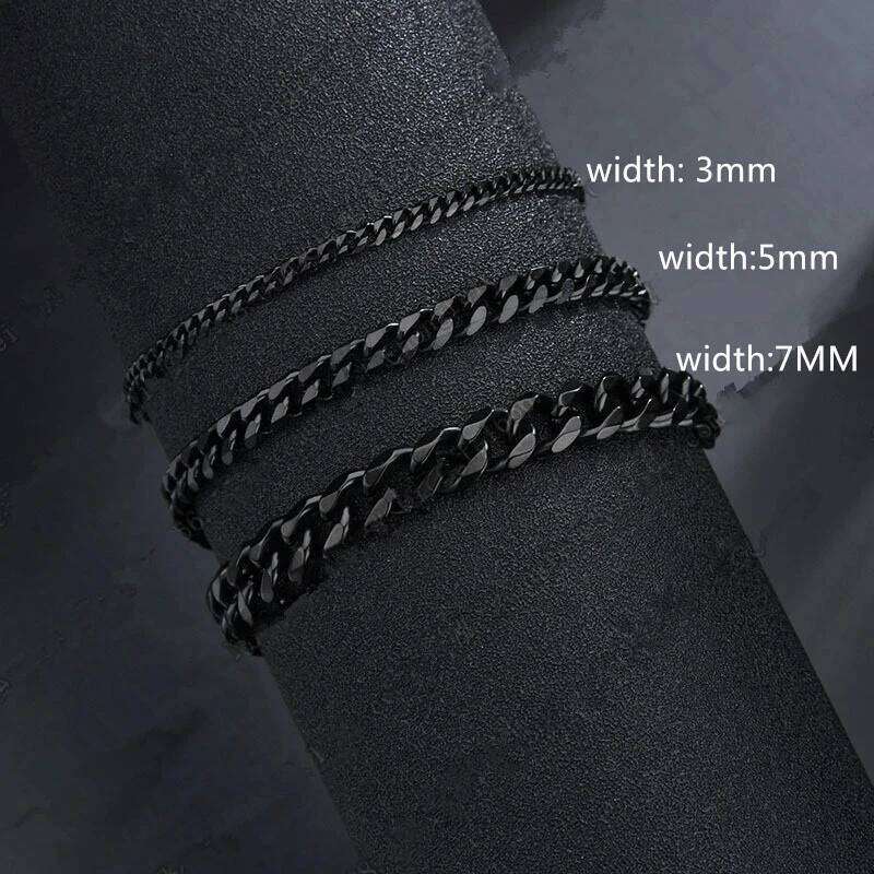 2024 New Trendy Cuban Classic Stainless Steel 3/5/7Mm Width Chain Bracelet For Men Women Jewelry Gift