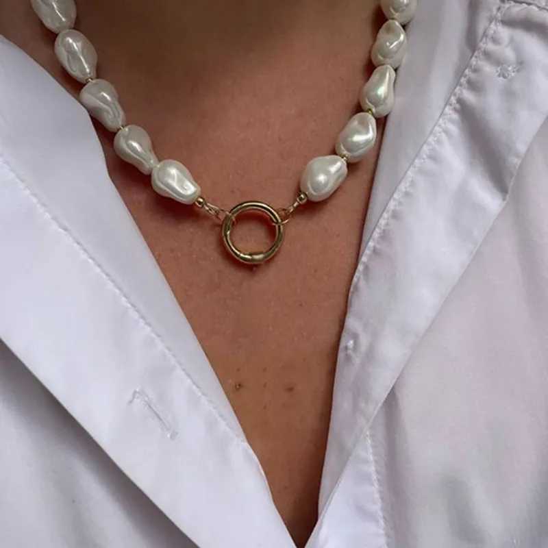 Elegant Jewelry Imitation Irregular Pearl Pendant Necklace Big Geometry Chain Unique Women Valentines Fashion Necklace N0466 Y250605