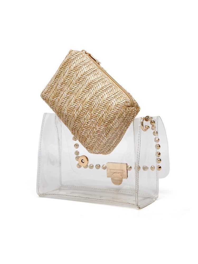 Fashion Chain Decorative Waterproof PVC Chain Transparent Shoulder Bag Messenger Bag Transparent Chain Bag Woven Clutch Bag M250606