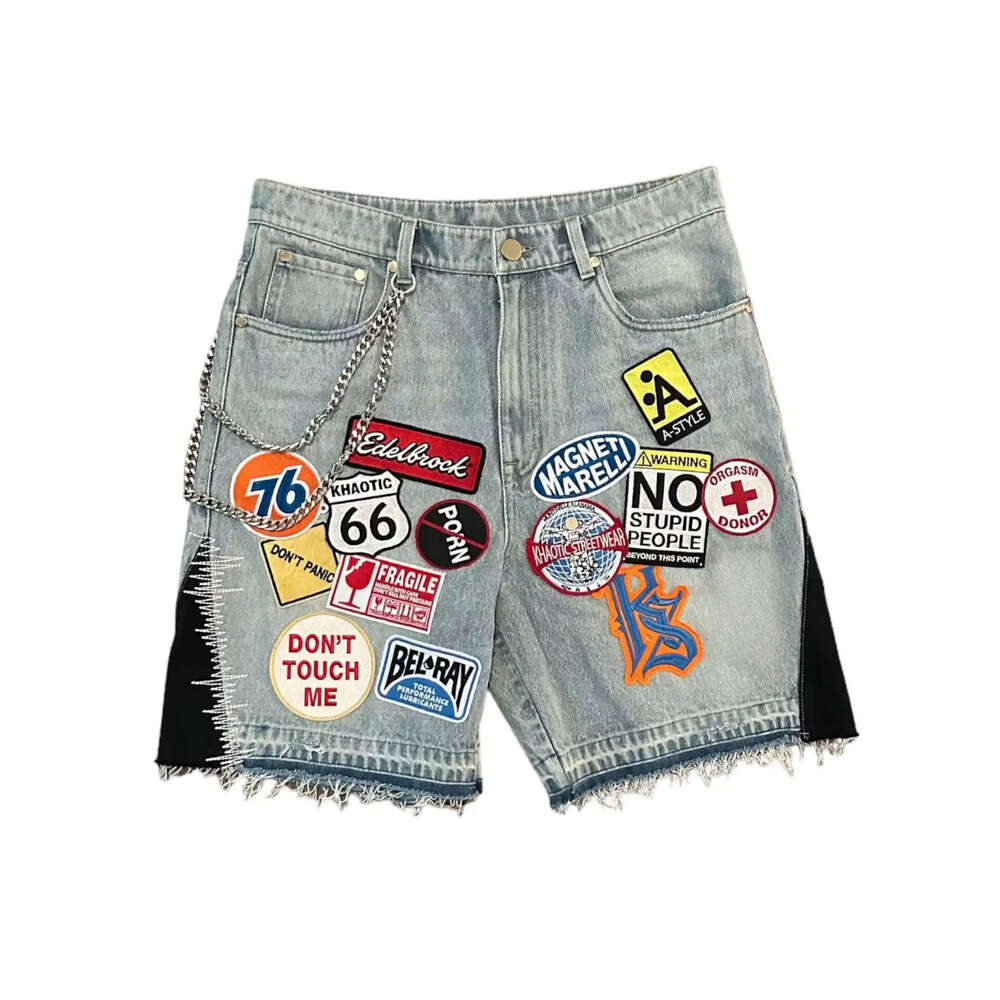 American Style Denim Y2K Harajuku Hip Hop Cartoon Embroidery Loose Sports Shorts