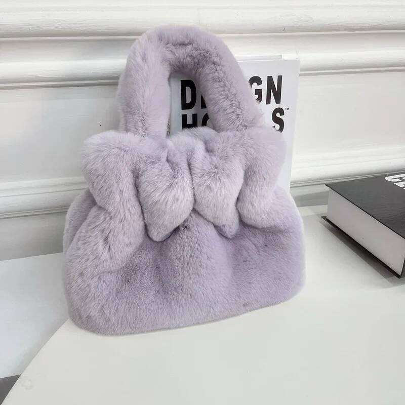 Real Rex Rabbit Fur Bags Plush Clutch Bag New Tote Mobile Purse Women's Pleated Handbag