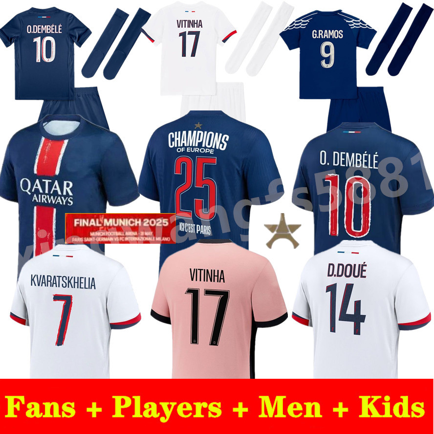 2025 2026 maillot de foot O. DEMBELE psgjersey home away third fourth 24 25 26 hakimi G. RAMOS Men football shirts and kids sets with socks equipment hommes enfants