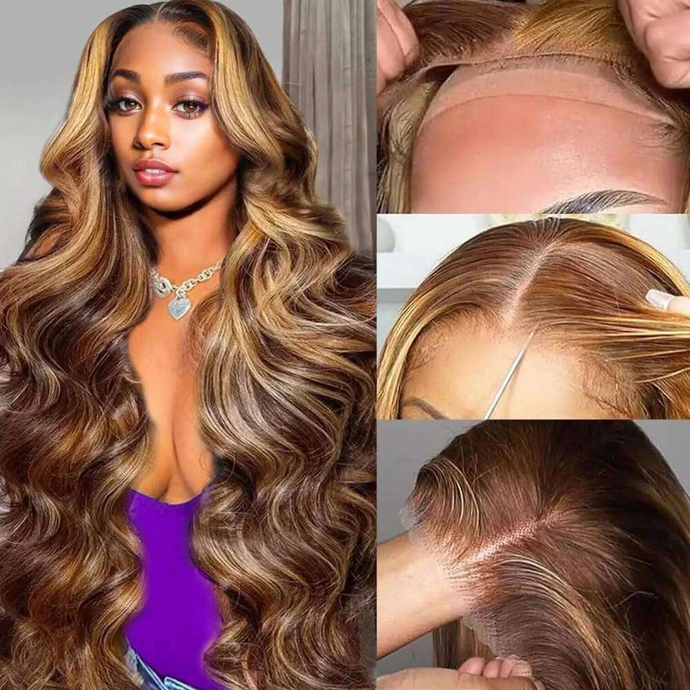 250 Density Transparent HD Human Hair Wig 40 Inch Highlight Ombre 13x4 Body Wave Front 4/27 Colored 13x6 Lace Frontal Wigs