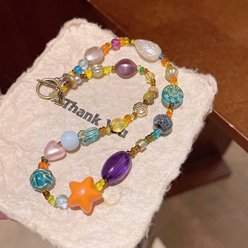 Dopamine Colored Ceramic Bead Necklace Sweet Beauty Instagram Trendy Light Luxury Design High-End Feeling Neck Chain Jewelry Y250605