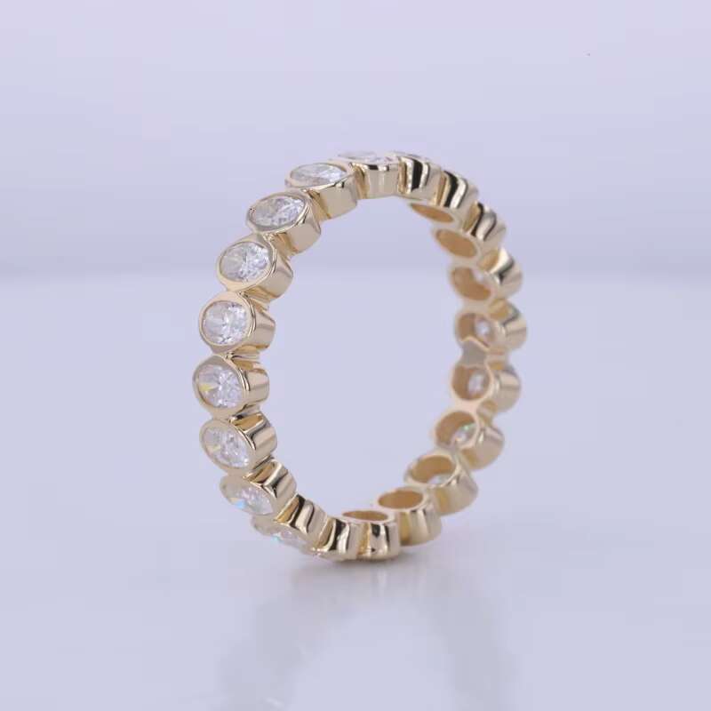 Starsgem 10K 14K Gold Jewelry Bezel Setting 3*5mm Oval Cut Moissanite 0.2ct Stone Eternity Ring