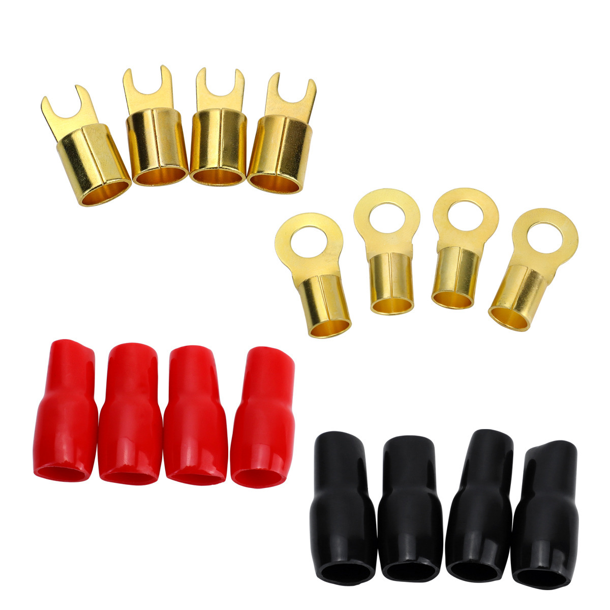 Car Audio Modification Round Fork Brass Terminal Block Red Black Insulated Soft Sheath High Temperature Resistant Set
