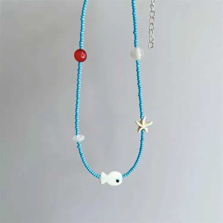 Womens Bohemian Vintage Starfish Necklace with Handmade Fish Tail Beads Ethnic Summer Jewelry Gift Y250605