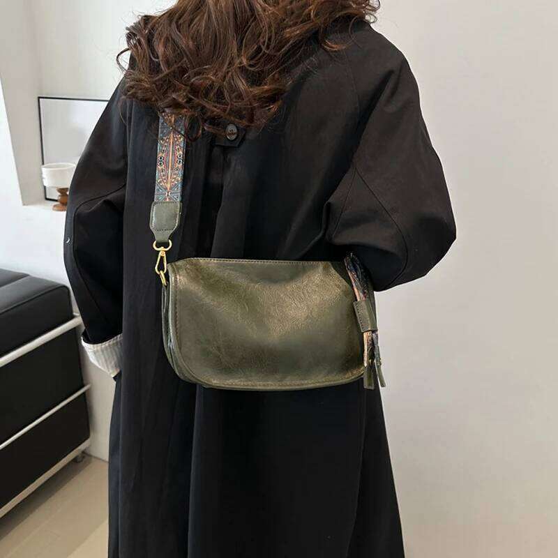 Women Vintage Satchel With Graphic Pattern Wide Strap Simple Shoulder Purse Large Capacity Ladies Commute Bag