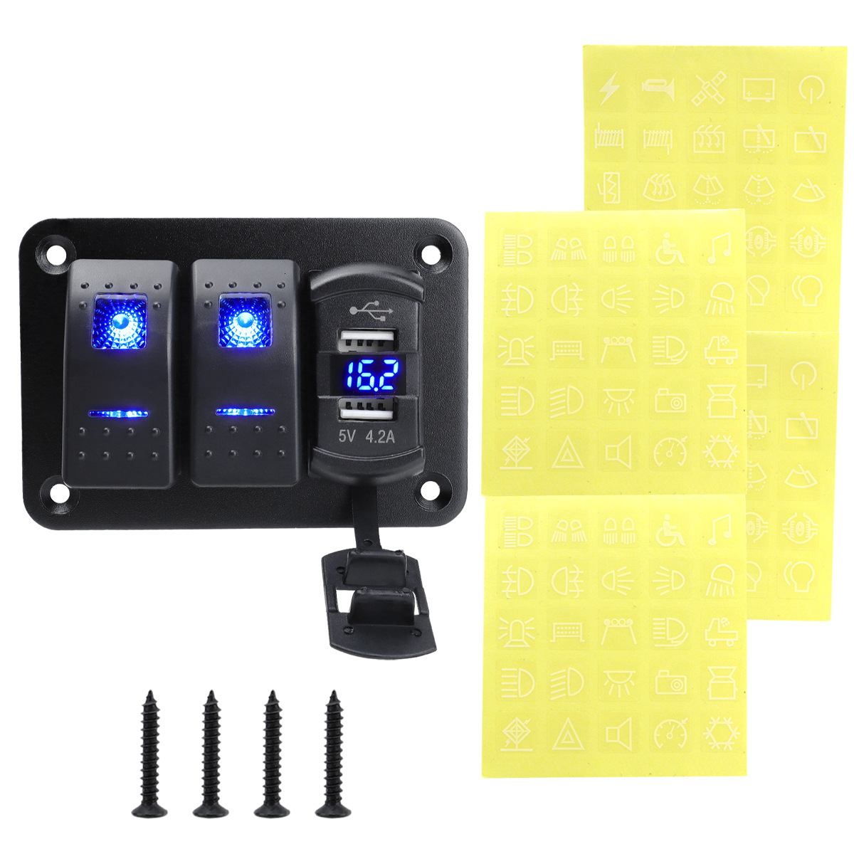 Car Central Control Modification 2+1 Multi-Position Panel Combination 4.2A Dual USB Boat Type Pre-Wired Waterproof Switch