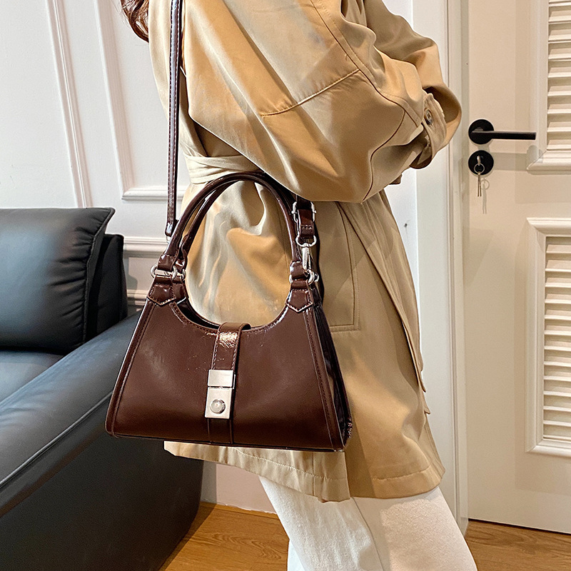 designer Vintage Simple Lock Handbag for Women 2025 New Trendy Fashion Single Shoulder Underarm Bag High-end Crossbody Bag for Wo