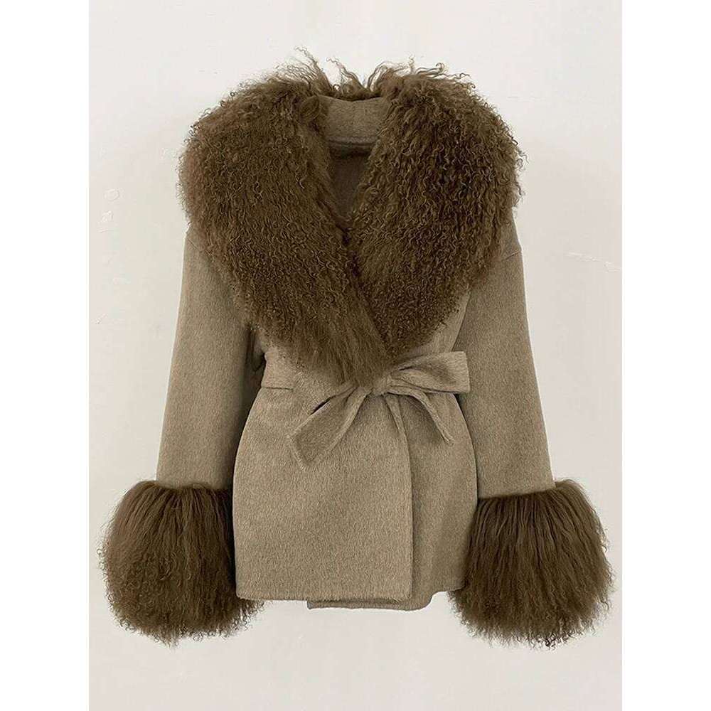 OFTBUY 2025 Winter Clothing Women Wool Clothes Lady Fashion Real Cuffs Coat Natural Mongolia Sheep Fur Woolen Jacket Female
