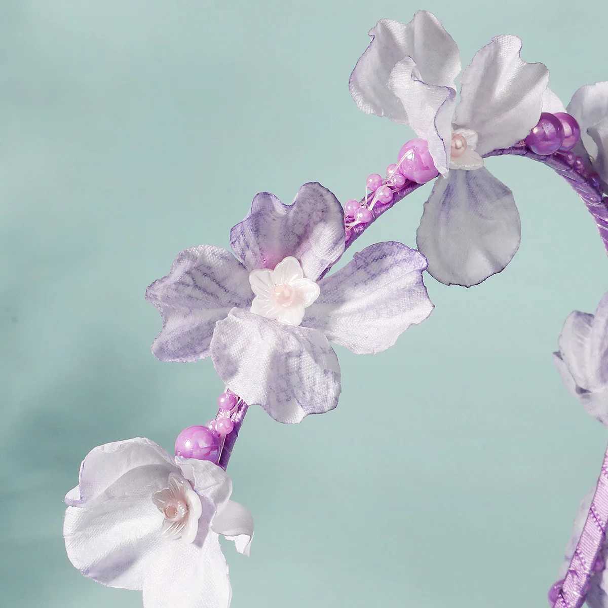 Bride Wedding White Flower Crowns Elegant Floral Headbands with Long Tassel Pearls Pendant Hair Jewelry Women Party Hairbands Z250605