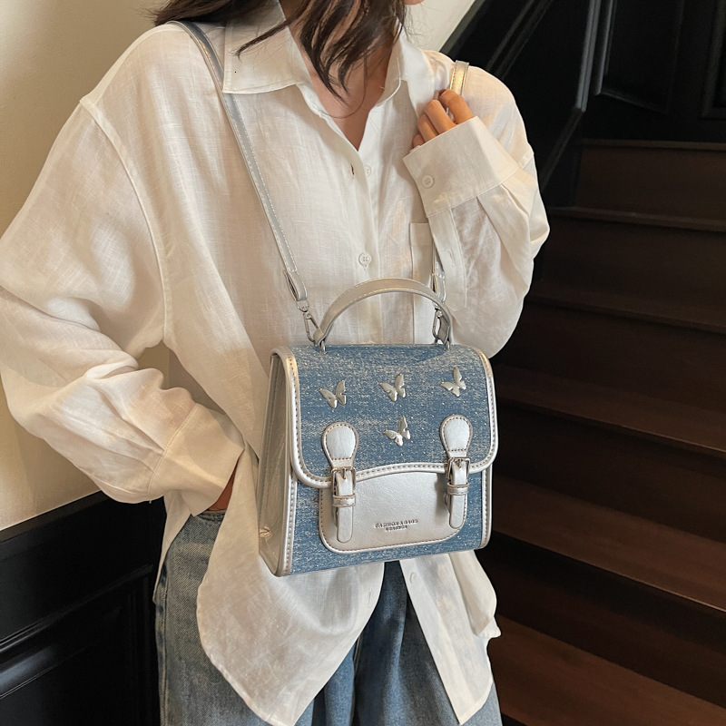 designer High-End Niche Denim Fabric Backpack for Women 2025 New Trendy Fashion Single Shoulder Crossbody Travel Small Backpack