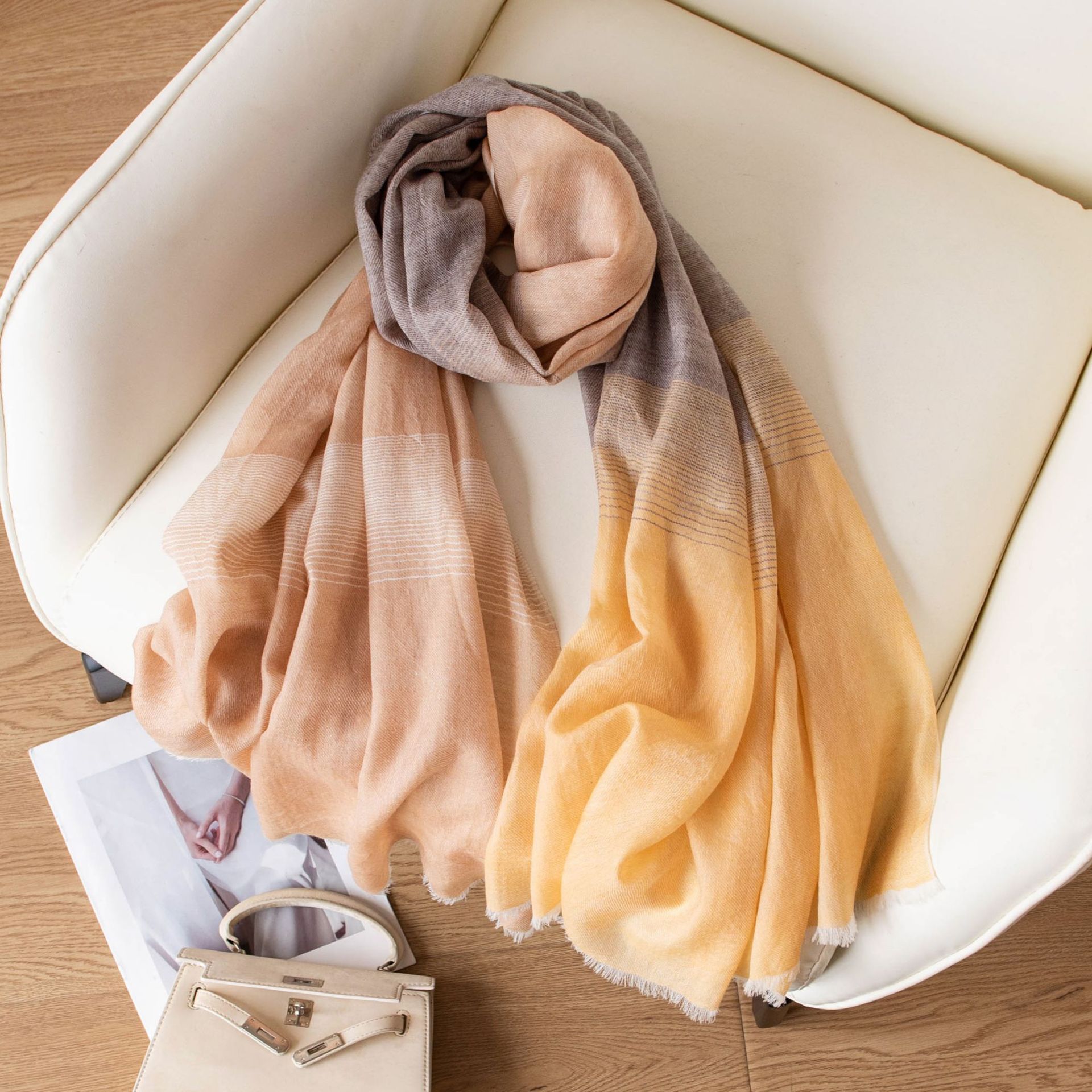 K397 Gentle style gradient color 100% wool scarf 25 new scarf thin air conditioner mattress