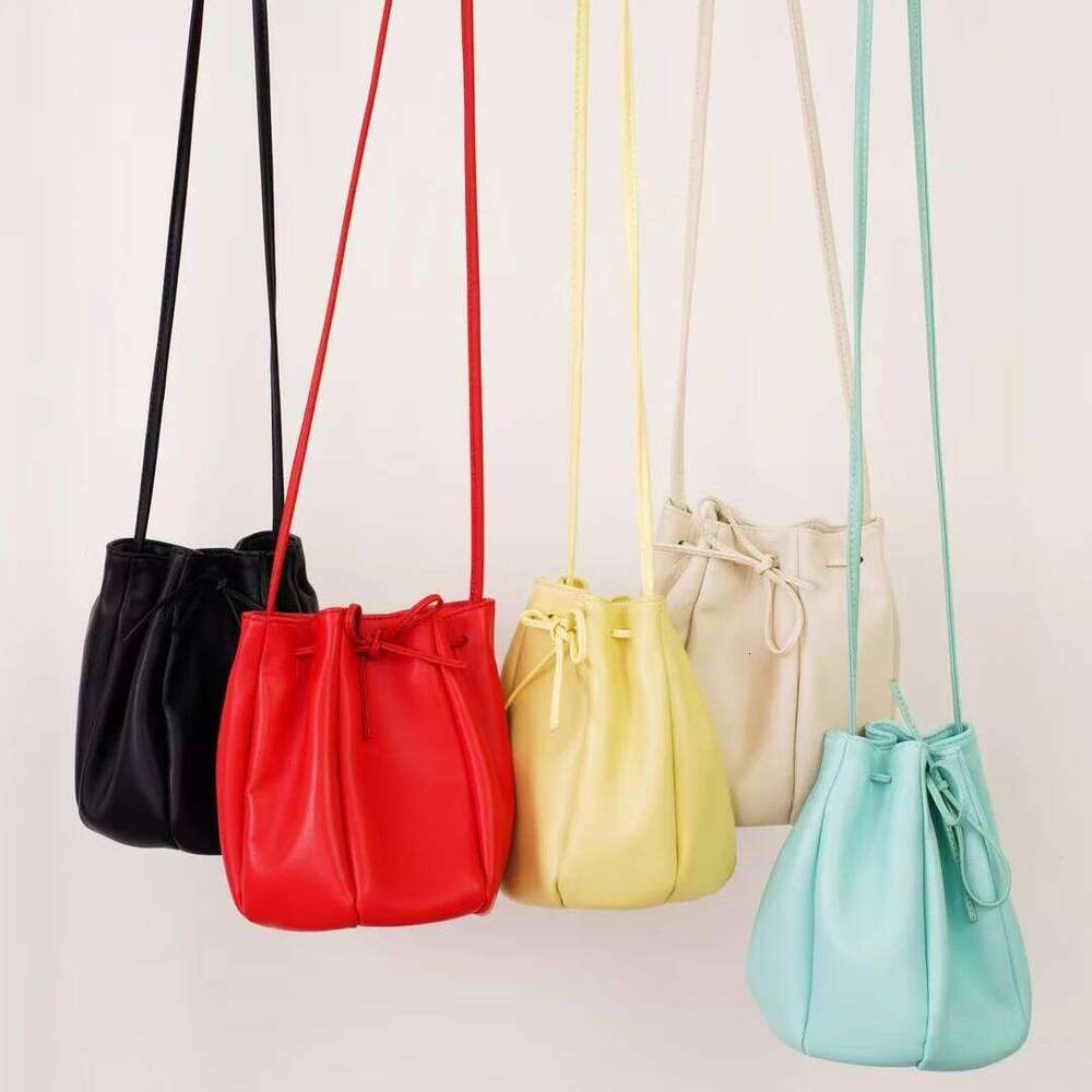Sheepskin Drawstring Bucket 2025 New Spring Niche Design Genuine Leather Shoulder Soft Women's Mini Yellow Crossbody Bag