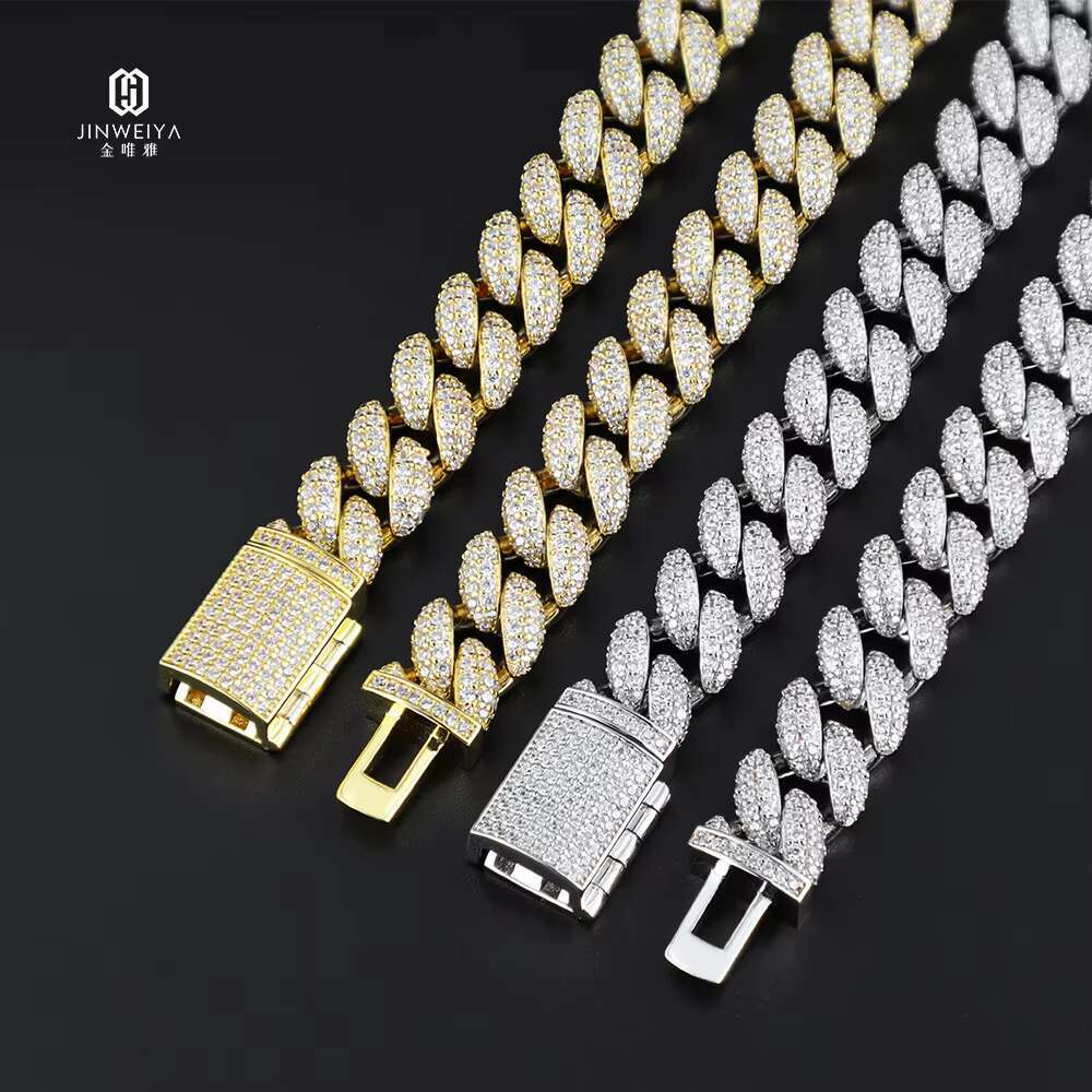 Mens Hip Hop Necklace with 18K Gold Plating Pass Diamond Test GRA Moissanite Diamond Sterling Silver Cuban Link Chain
