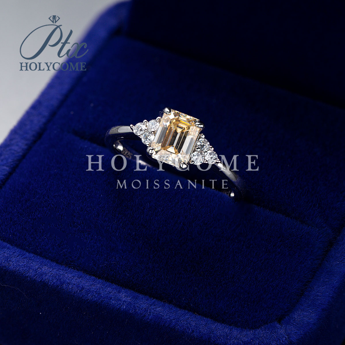 Hot Sale 925 Sterling Silver Ladies Ring 1CT Lab Moissanite Emerald Champagne Diamond Trendy for Engagement Party Daily Wear Gift for Women