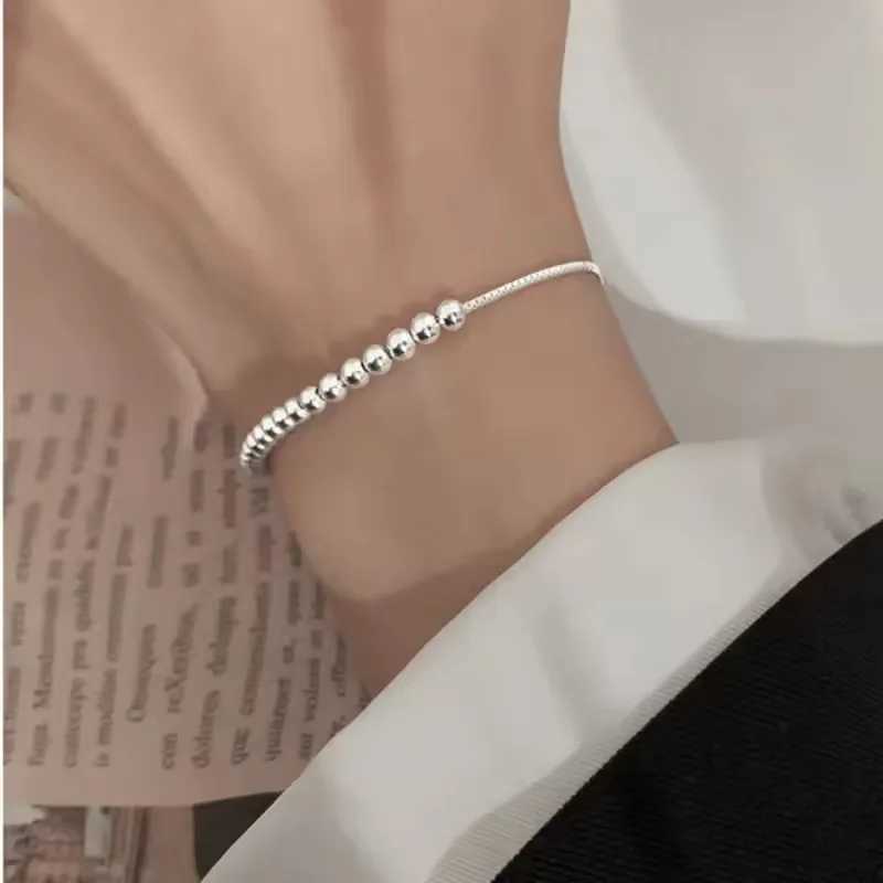100% Solid 925 Sterling Silver Metal Bracelets for Women Men Beads Adjustable Handmade Simple Bracelet Birthday Christmas Gift W250606