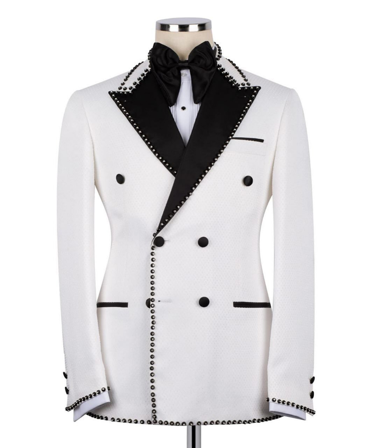 Elegant Man Suits 2 Pieces Set Slim Beads Peaked Lapel Party Prom Blazer Rhinestone Customized Double Breasted Jacket Pants Plus Size