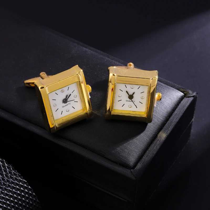 Luxury Square Gold Color Clock Cufflinks High-end French Business Cuff Link Mens Shirt Wedding Jewelry Accessories W250606
