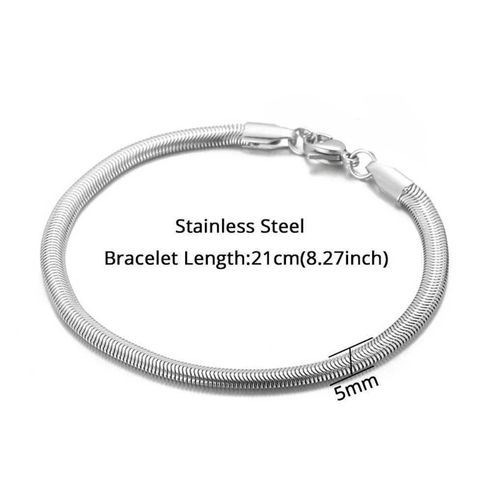 Punk Silver Plated 5MM Flat Snake Chain Bracelet For Women Men 316L Stainless Steel Fashion Classic Charm Bracelets Jewelry W250606