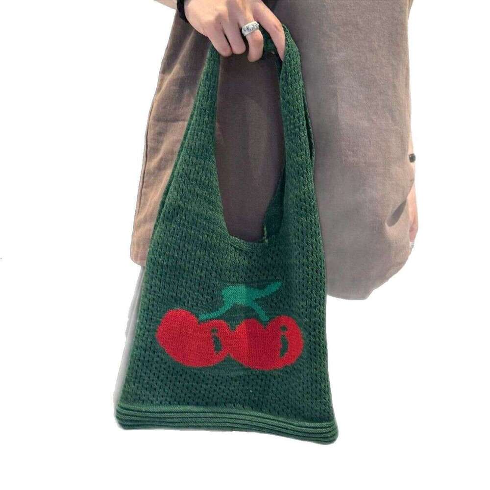 New Large Capacity Tote Cherry Knitted Hollow Shoulder Woven Bag B5