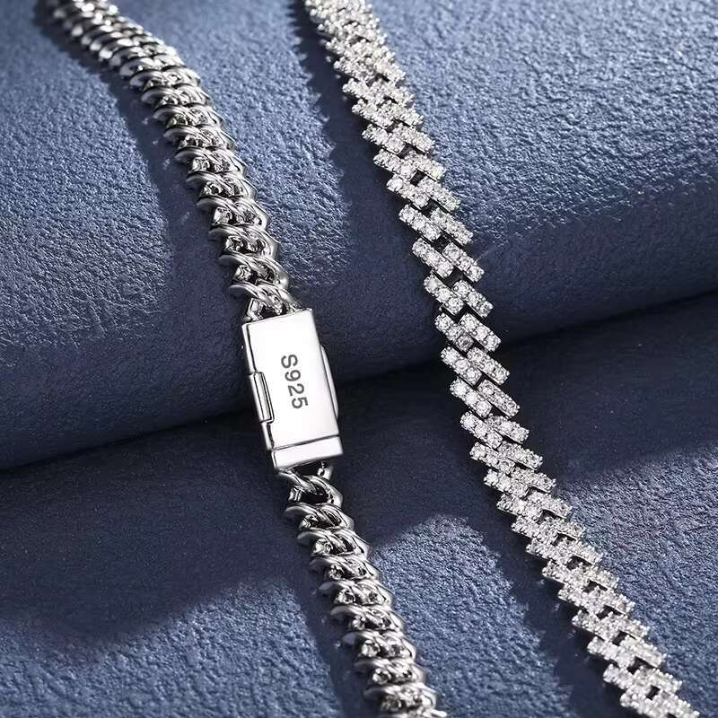 Unisex Cuban Moissanite Diamond Bracelet Necklaces 10mm 8mm 6mm Iced Out Chain 925 Silver Gold Plated Hip Hop Style Jewelry