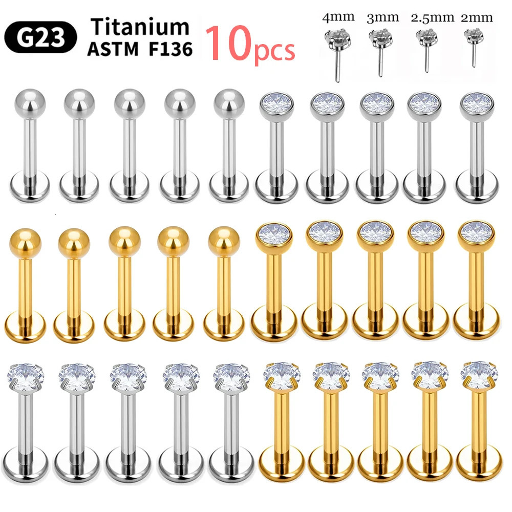 10pcs G23 Piercing Labret Lip Stud earrings For Women Wholesale Body Jewelry Nasal 20/18/16G labret 250605