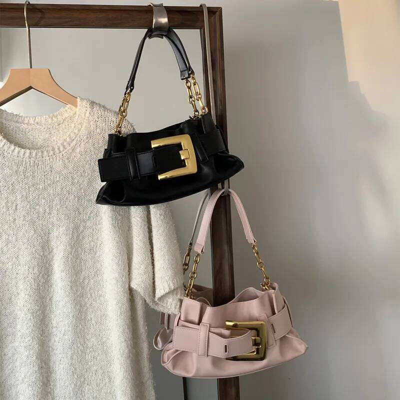 Vintage Tote Shoulder 2025 New Belt Buckle Hand Armpit Bag High Quality Pu Leather Commuter Underarm Bag