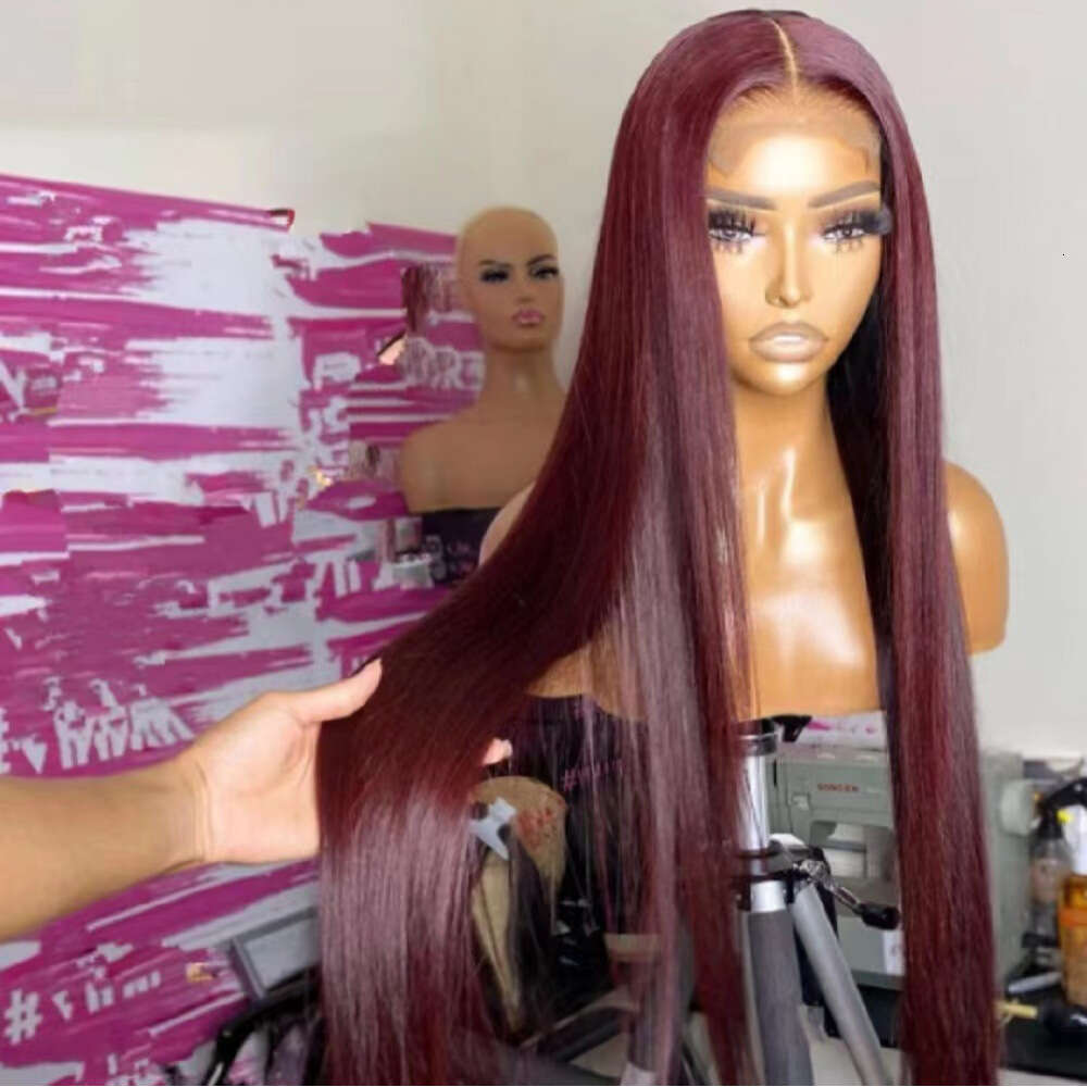 Front Lace Long Hair Pre Plucked Silky Straight 99J Burgundy Wig