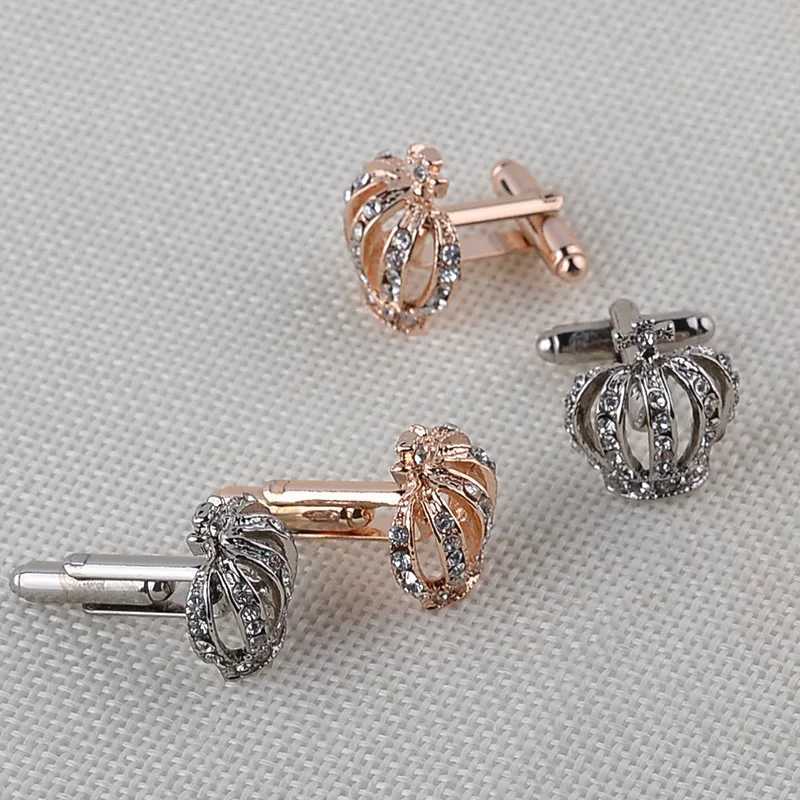 Shiny Rhinestones Imperial Crown Cufflinks for Women Men Wedding Party Jewelry Gifts Fashion Cuff Links Wholesale Dropshipping W250606