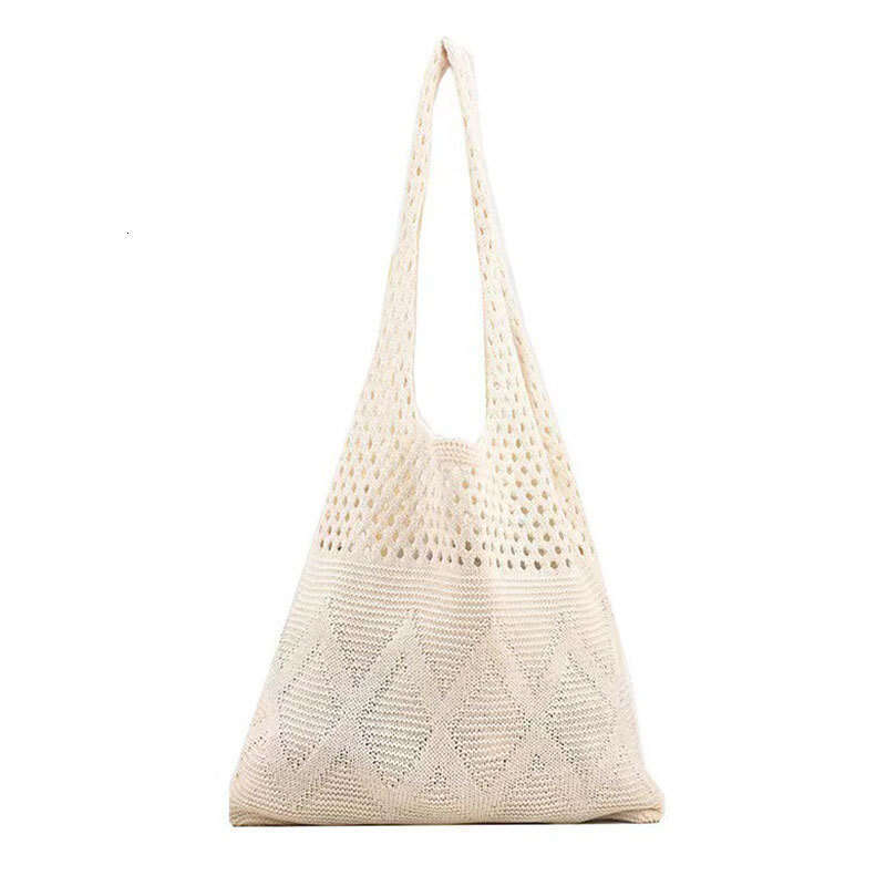 Knitted For Women, Lazy Style Single Shoulder Artistic Tote Fabric Casual Underarm Bag, Handheld Hollow Woven Bag B5