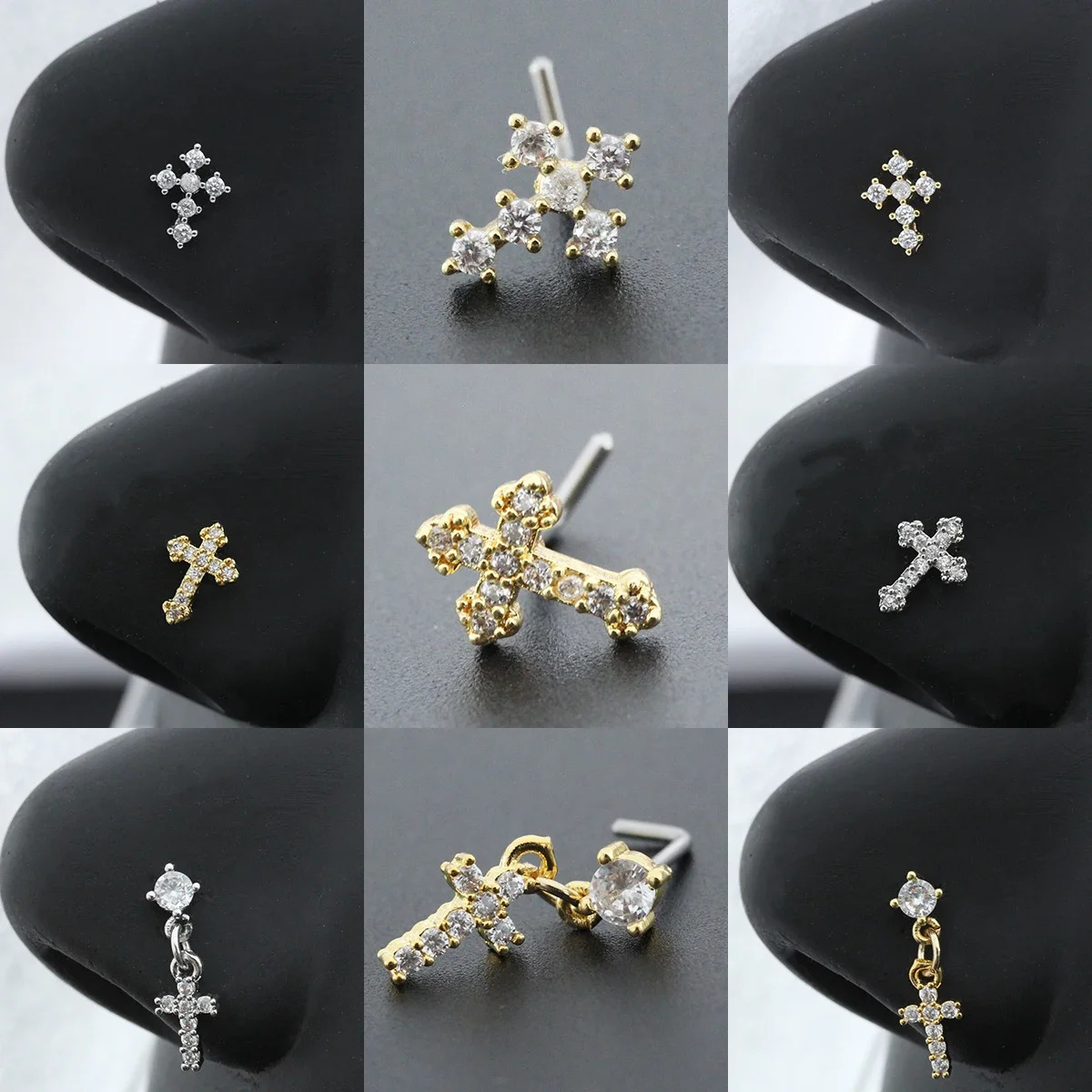 20G Steel Nose Rings for women Cross Nose Piercing Jewelry Body Jewelry Shiny CZ Cross Dangle L Shape Nose Studs 250605