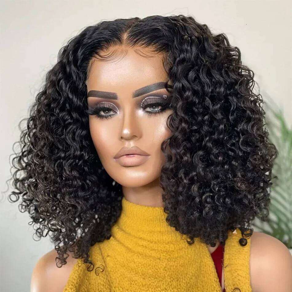 Brazilian 100 Human Hair Short Bob Deep Wave HD Front Wigs Nature Black Color Curly 13x4 13x6 5x5 Glueless Lace Frontal Wig