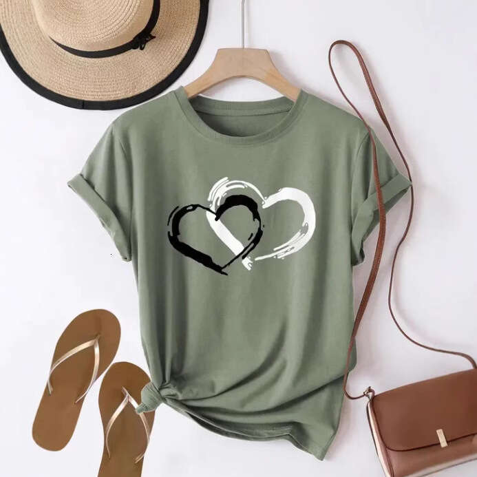 Women's Cotton 200G Short Sleeve Shopee Valentine's Day Heart Round Neck Top B5