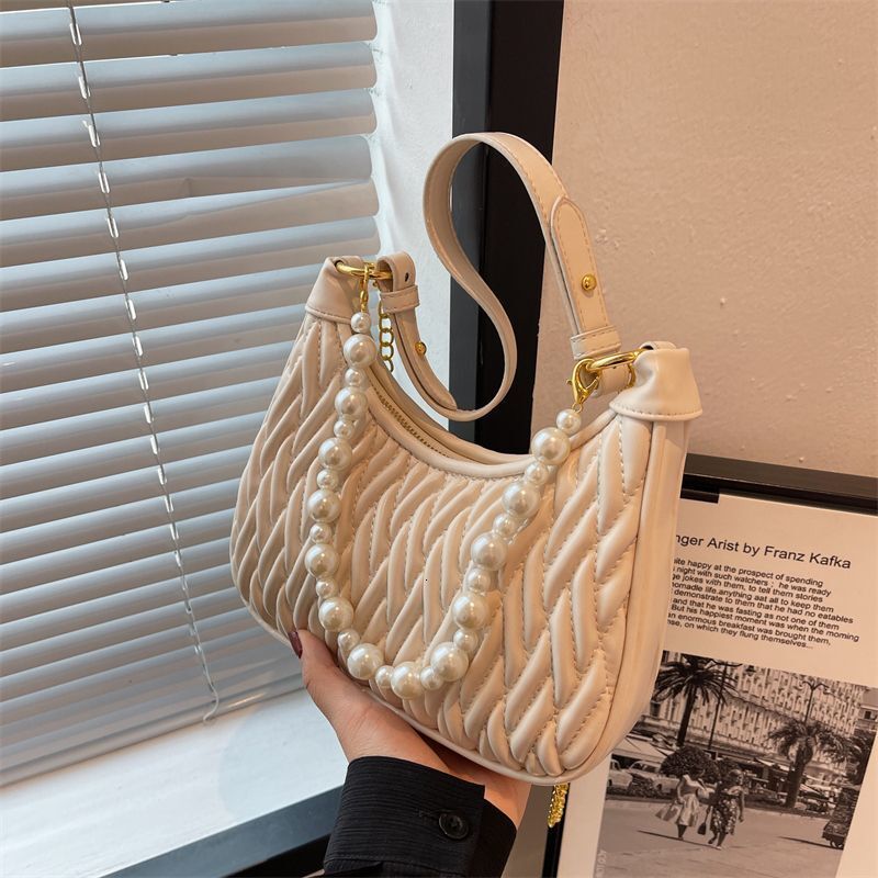 2025 Summer New Women's Bag New Summer White Women's Small Crossbody Bag Handbag Advanced Chain Shoulder Bag Designer Wrinkled Pattern Cross