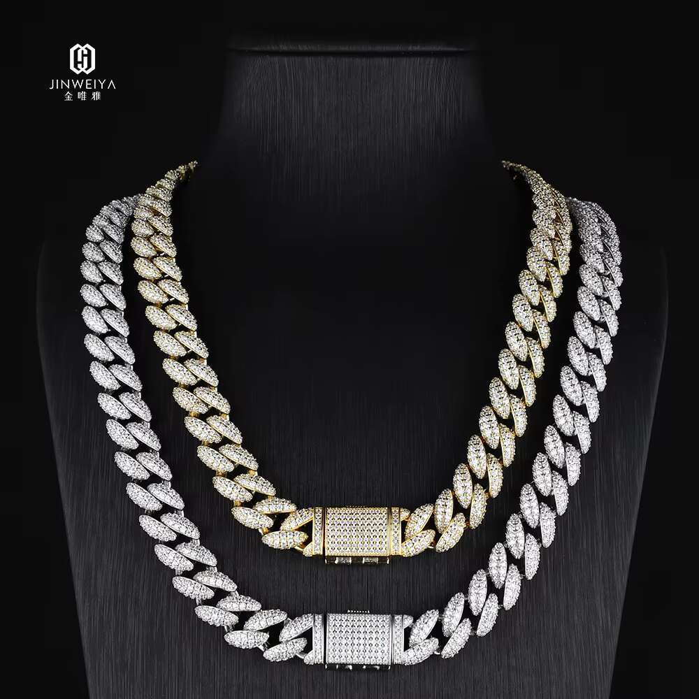 Mens Hip Hop Necklace with 18K Gold Plating Pass Diamond Test GRA Moissanite Diamond Sterling Silver Cuban Link Chain