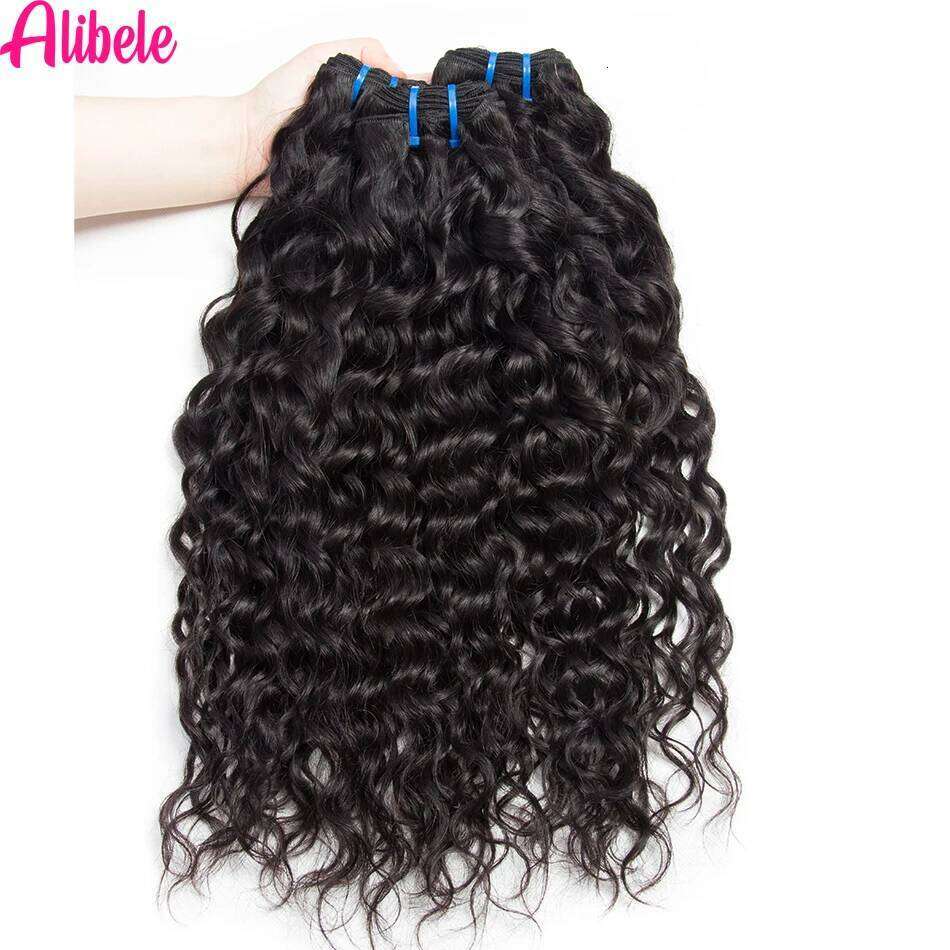 Alibele 5x5 HD Malaysia Water Wave Weave Human Hair Bundles With 4x4 Lace Closure