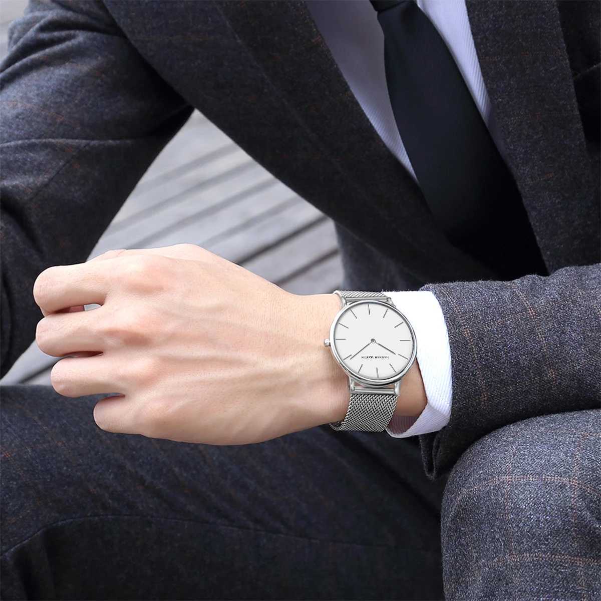 Japanese Quartz Movement Men Stainless Steel Mesh Watch Hannah Martin Brand Original Simple Casual Business Style Men Wristwatch Y250605